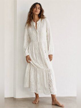 Zara | Dresses | Nwt Zara White Poplin Lace Vneck Midi Dress Size S |  Poshmark